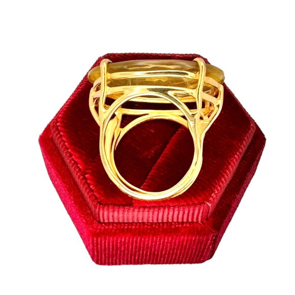 Bounkit Large Cocktail Ring Sz. 8 Oval Lemon Quartz Statement Art Deco Gemstone - Picture 9 of 14